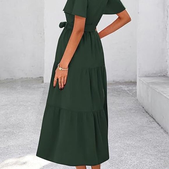 KIRUNDO Button Down Shirt Dress  Maxi Flutter Shoulder - Picture 3 of 6